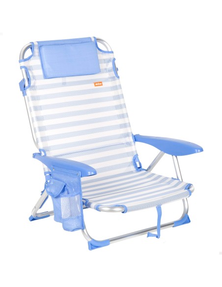 Pack 2 sillas playa baja multiposición 51x45x76 cm azul a rayas