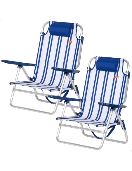 Pack 2 sillas playa baja multiposición 48x45x83 cm rayas marineras