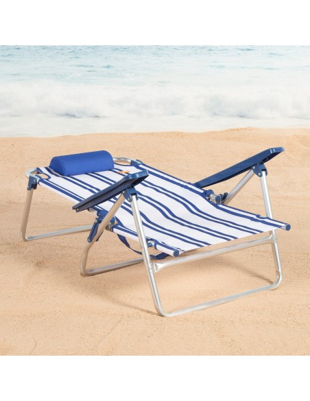 Pack 2 sillas playa baja multiposición 48x45x83 cm rayas marineras