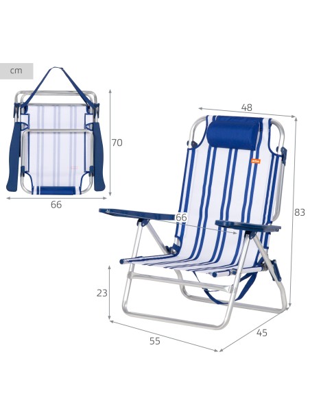Pack 2 sillas playa baja multiposición 48x45x83 cm rayas marineras