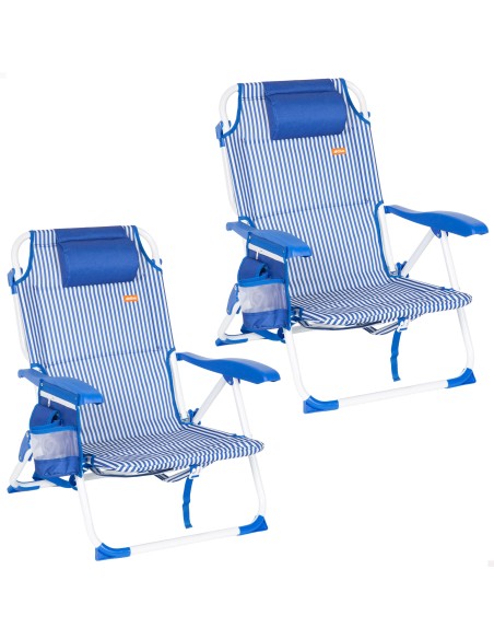 Pack 2 sillas playa medio multiposición 48x58x76 cm rayas marineras