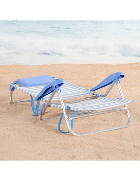 Pack 2 sillas playa baja multiposición 48x50x80 cm azul a rayas