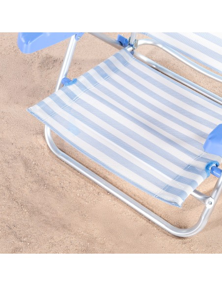 Pack 2 sillas playa baja multiposición 48x50x80 cm azul a rayas