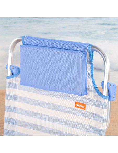 Pack 2 sillas playa baja multiposición 48x50x80 cm azul a rayas