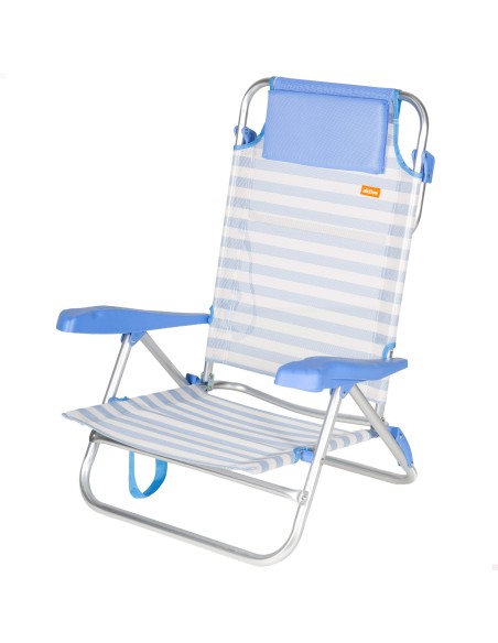 Pack 2 sillas playa baja multiposición 48x50x80 cm azul a rayas