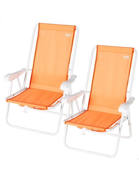 Pack 2 sillas playa medio fijas 44x40x81 cm naranja