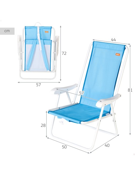 Pack 2 sillas playa medio fijas 44x40x81 cm azul