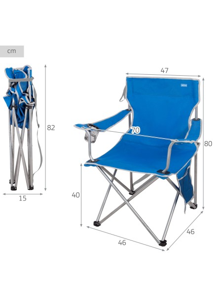 Pack 2 sillas camping alto fijas 47x46x80 cm azul