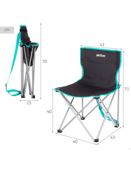 Pack 2 sillas camping alto fijas 43x43x71 cm negro