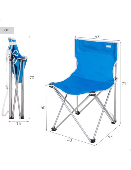 Pack 2 sillas camping alto fijas 43x43x71 cm azul