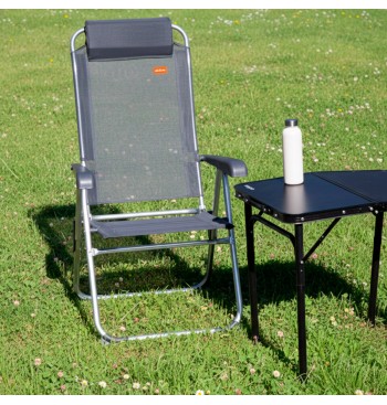 Silla plegable camping multiposición gris oscuro con cojín 2