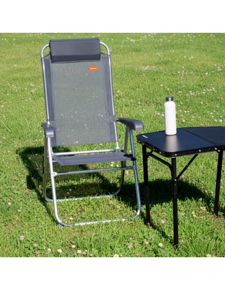 Silla plegable camping multiposición gris oscuro con cojín
