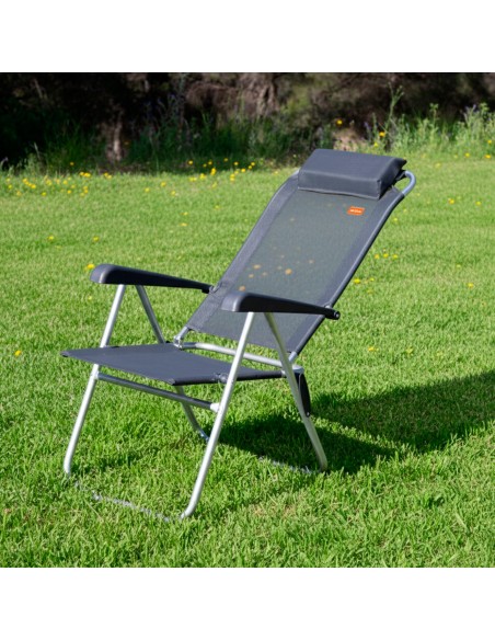 Silla plegable camping multiposición gris oscuro con cojín