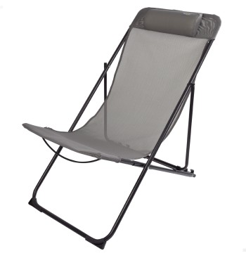 Silla tumbona plegable de jardín gris con asa