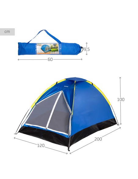 Tienda campaña para 2 personas 200x120x100 cm de color azul