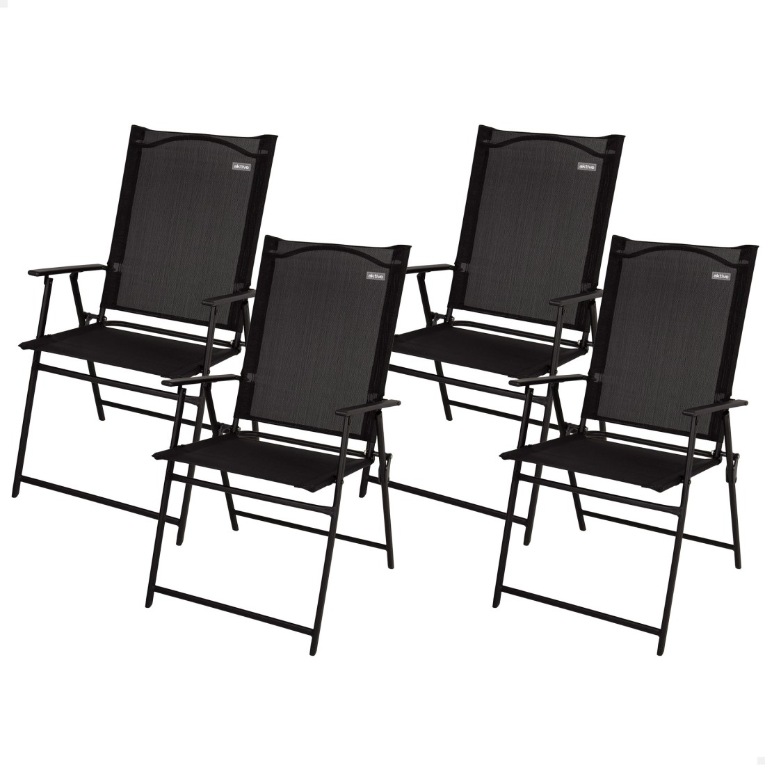 Pack 4 sillas plegables jardín slim 47x64x95 cm negro con reposabrazos