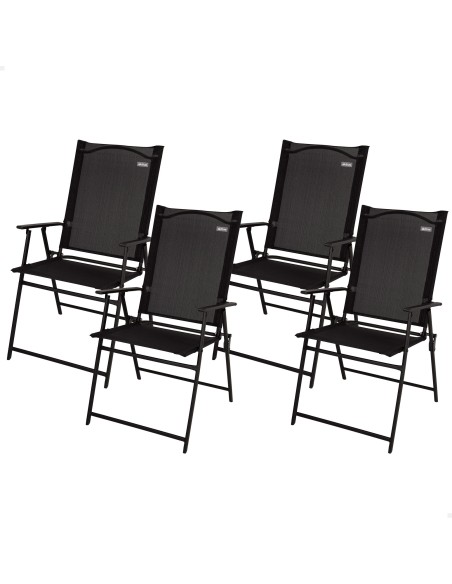 Pack 4 sillas plegables jardín slim 47x64x95 cm negro con reposabrazos