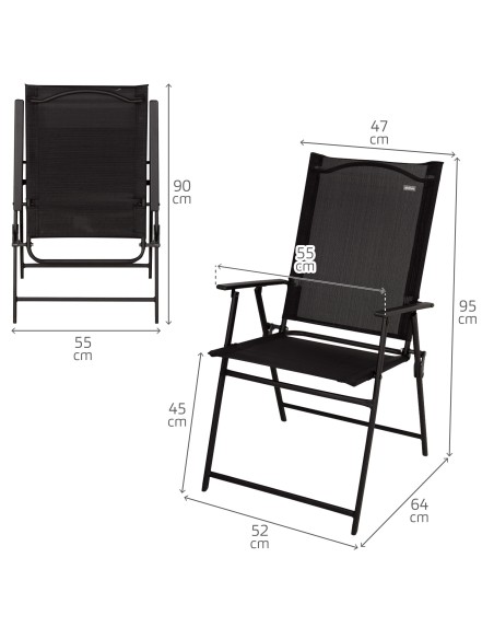 Pack 4 sillas plegables jardín slim 47x64x95 cm negro con reposabrazos
