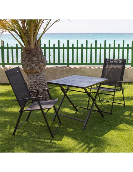 Pack 4 sillas plegables jardín slim 47x64x95 cm negro con reposabrazos