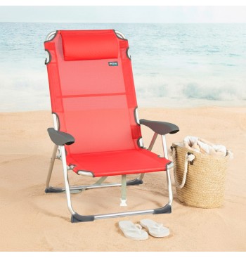 Pack 2 sillas playa multiposición 48x60x90 cm rojo con cojín 2