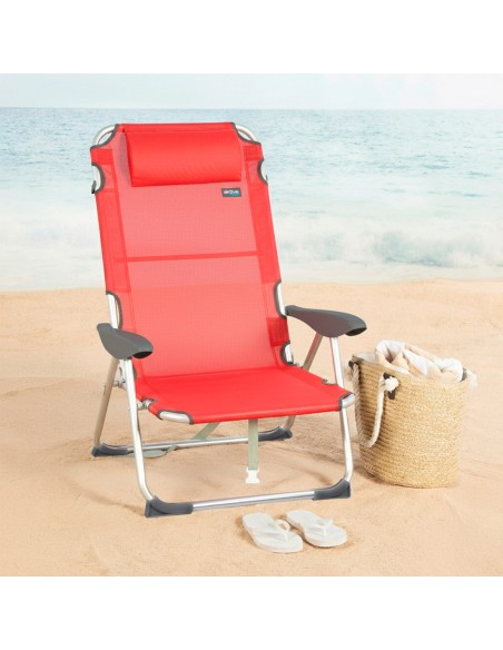 Pack 2 sillas playa multiposición 48x60x90 cm rojo con cojín