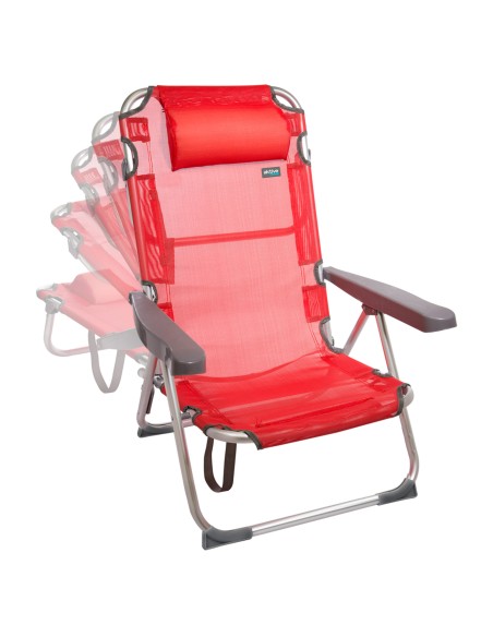 Pack 2 sillas playa multiposición 48x60x90 cm rojo con cojín