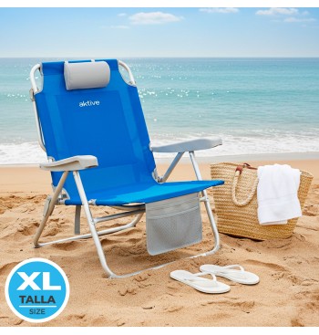 Silla playa XXL multiposición 55x66x85 cm azul 2