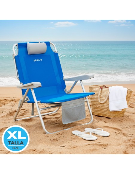 Silla playa XXL multiposición 55x66x85 cm azul