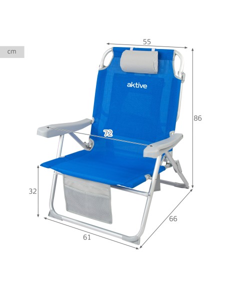 Silla playa XXL multiposición 55x66x85 cm azul