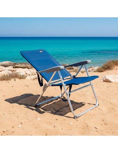 Silla playa alta plegado slim multiposición 47x60x94 cm azul marino