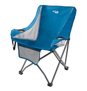 Sillón plegable camping antivuelco azul con posavasos y...
