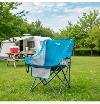 Sillón plegable camping antivuelco azul con posavasos y... 2