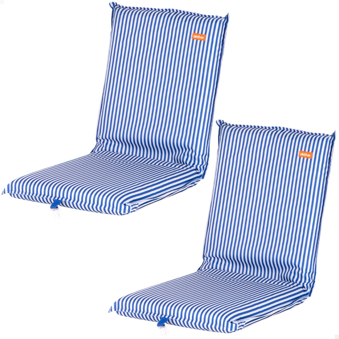 Pack 2 asientos playa bajos multiposición 40x48x56 cm rayas azules con bolsillo trasero