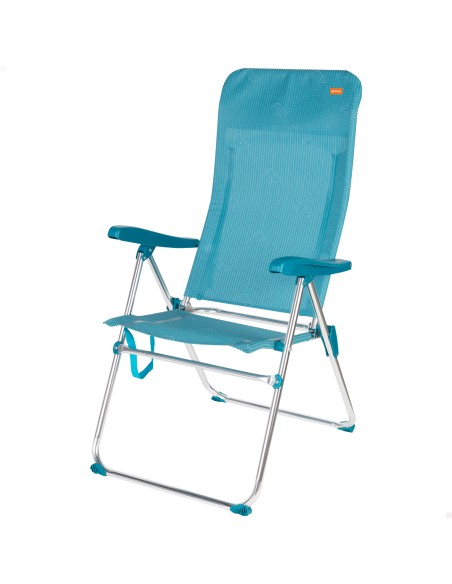 Silla plegable de playa multiposición 47x67x110 cm azul con asa