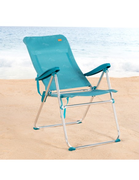 Silla plegable de playa multiposición 47x67x110 cm azul con asa