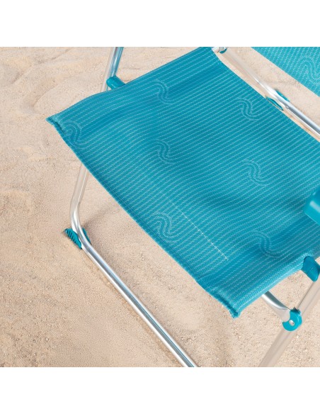 Silla plegable de playa multiposición 47x67x110 cm azul con asa