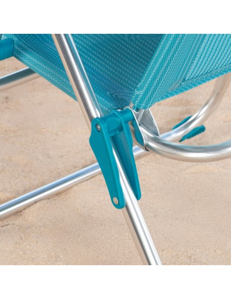 Silla plegable de playa multiposición 47x67x110 cm azul con asa