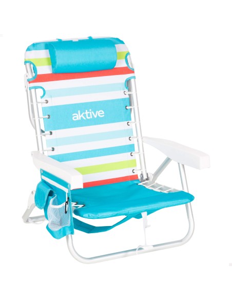 Silla playa baja multiposición multicolor 50x53x77 cm con nevera y bolsillos
