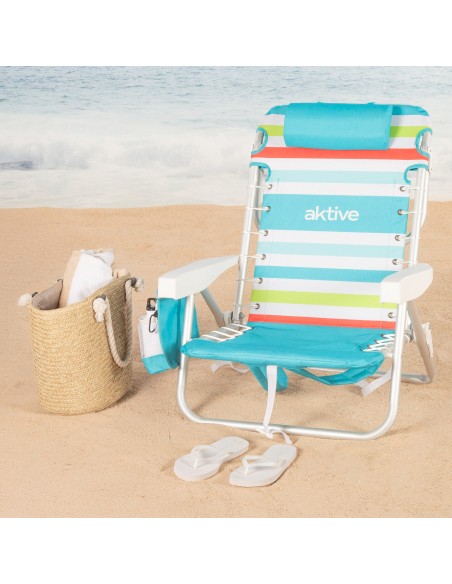 Silla playa baja multiposición multicolor 50x53x77 cm con nevera y bolsillos