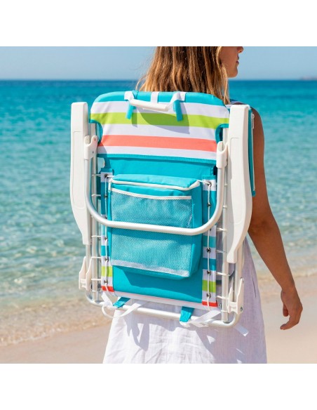 Silla playa baja multiposición multicolor 50x53x77 cm con nevera y bolsillos
