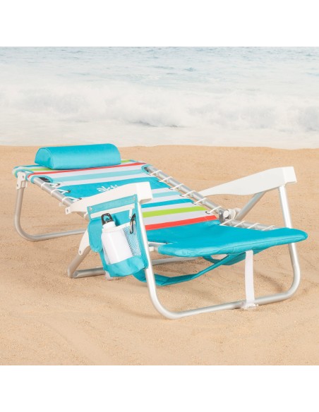 Silla playa baja multiposición multicolor 50x53x77 cm con nevera y bolsillos