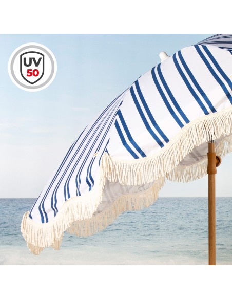 Sombrilla de playa 8 varillas 200 cm a rayas con flecos