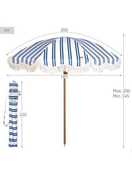 Sombrilla de playa 8 varillas 200 cm a rayas con flecos