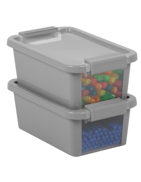 Curver Pack 5 cajas de almacenaje con tapa Bi-Box 3L gris