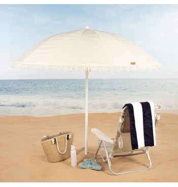 Sombrilla playa 16 varillas 200 cm beige con flecos 2