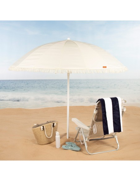 Sombrilla playa 16 varillas 200 cm beige con flecos