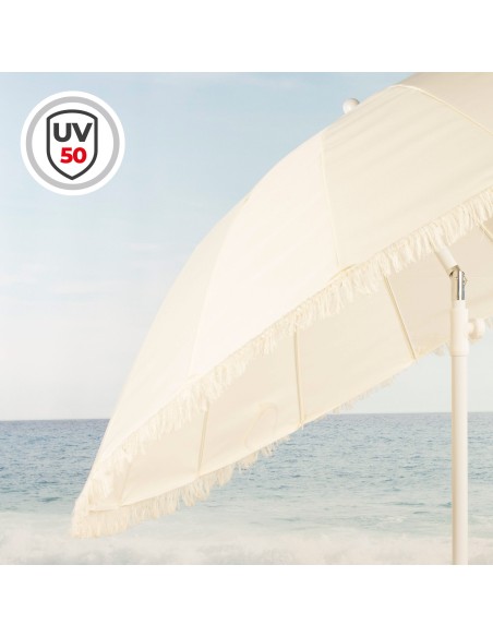 Sombrilla playa 16 varillas 200 cm beige con flecos
