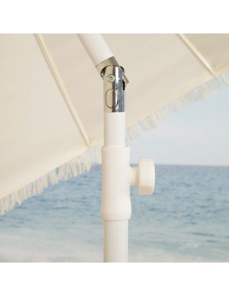 Sombrilla playa 16 varillas 200 cm beige con flecos