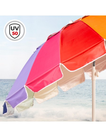 Sombrilla de playa 16 varillas 200 cm multicolor inclinable UV50