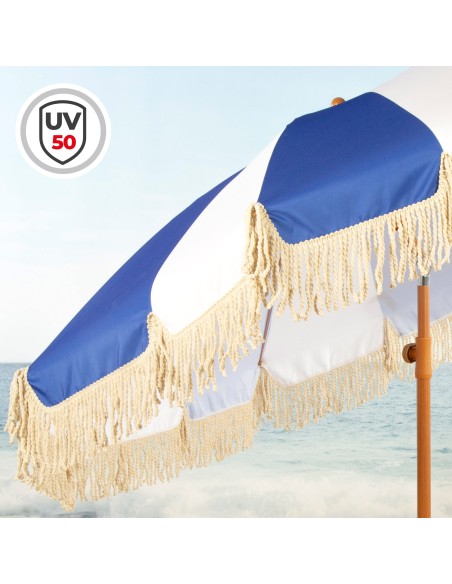 Sombrilla de playa 8 varillas 200 cm diseño marinero con flecos
